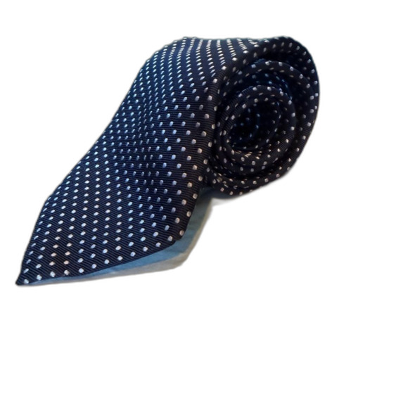 Marco Cellini Silk Tie Navy and Silver Polka Dot Made in Italy - Picture 3 of 6